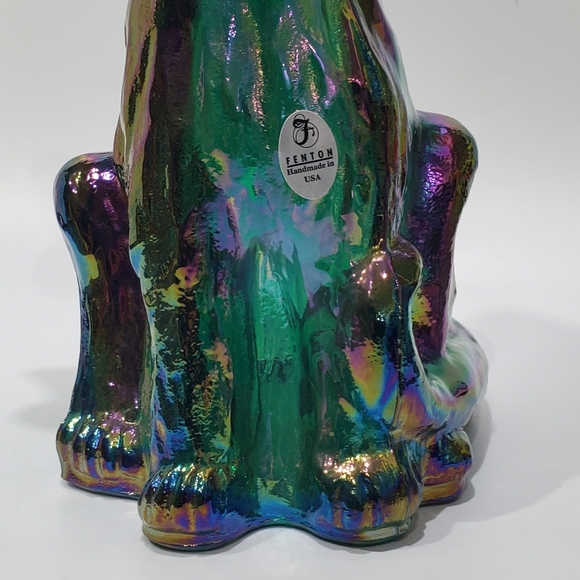 Fenton 11" Winking Alley Cat Emerald Forest Green Iridescent Art Glass Sculpture - Picture 12 of 14